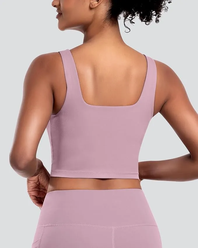 Chrleisure Womens Sports Bras with Square Neck and Built in Pads